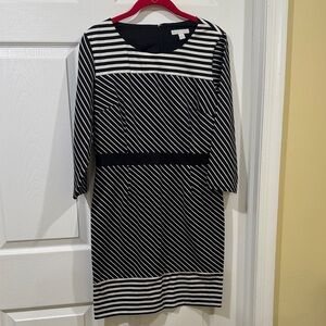 New York & Company Black and White Striped Long Sleeve Dress Size M Stretch